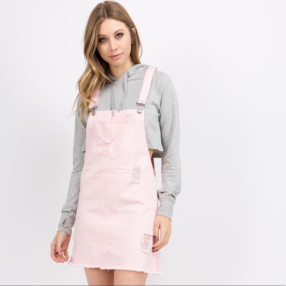 Light pink denim overall dress - Picture 2 of 5